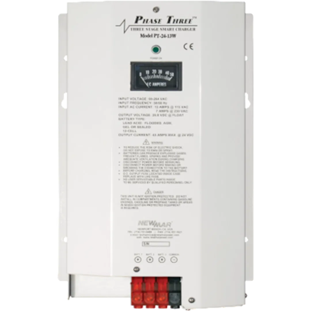 PT-24-13W – NEWMAR Battery Charger, For 24 Volt Gel-Cell/ 24 Volt Flooded Lead-Acid/ 24 Volt AGM Batteries 3-Bank Cha...